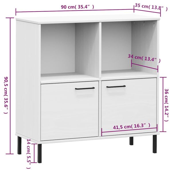 Библиотека с метални крака бяла 90x35x90,5 см дърво масив OSLO