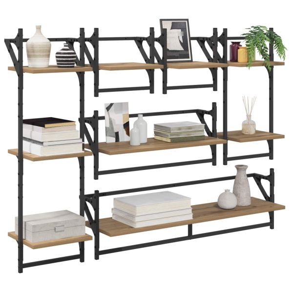 Комплект стенни рафтове с рафт 6 pcs Дъб 100 x 25 x 30 cm
