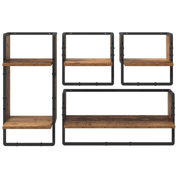 Комплект стенни рафтове 4 pcs Старо дърво 65 x 25 x 30 cm