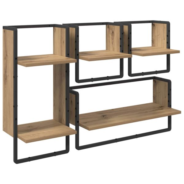 Комплект стенни рафтове с рафт 4 pcs Дъб 65 x 25 x 30 cm
