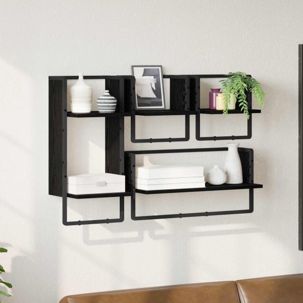 Комплект стенни рафтове с рафт 4 pcs Черния дъб 65 x 25 x 30 cm