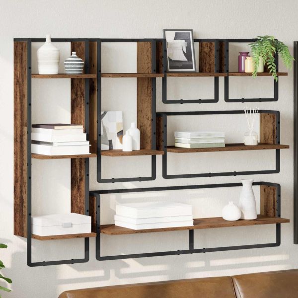 Комплект стенни рафтове 6 pcs Старо дърво 100 x 25 x 30 cm