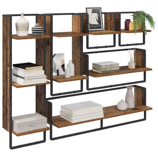 Комплект стенни рафтове 6 pcs Старо дърво 100 x 25 x 30 cm