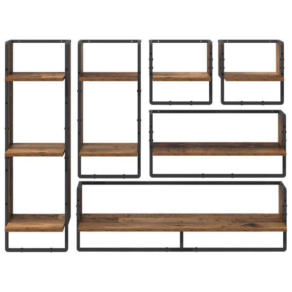 Комплект стенни рафтове 6 pcs Старо дърво 100 x 25 x 30 cm