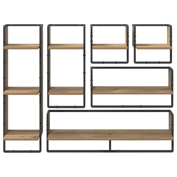 Комплект стенни рафтове с рафт 6 pcs Дъб 100 x 25 x 30 cm