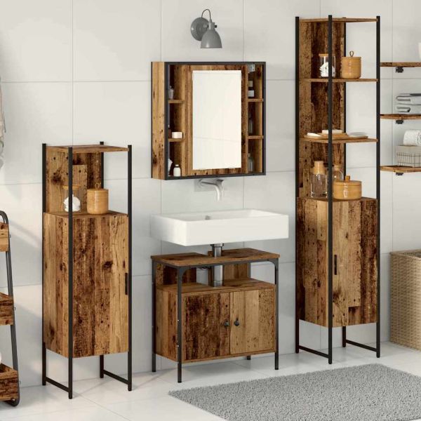 Комплект мебели за баня 4 pcs Старо дърво Инженерно дърво