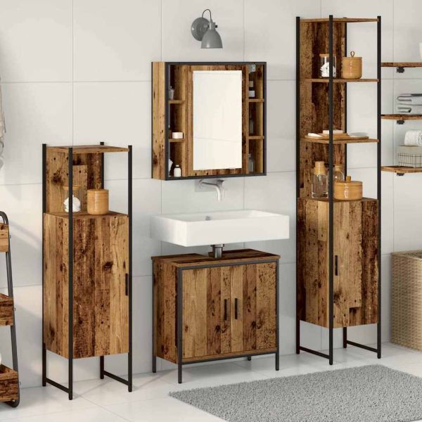 Комплект мебели за баня с рафт 4 pcs Кафяво 33 x 33 x 185.5 см