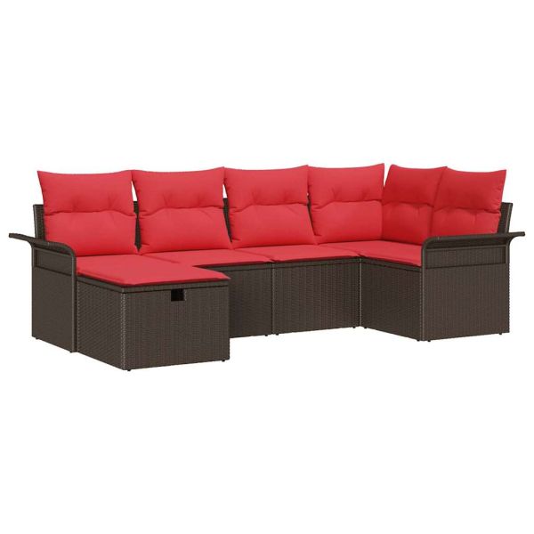 Градински Софа Комплект 6 pcs Кафяво и червено полиратан