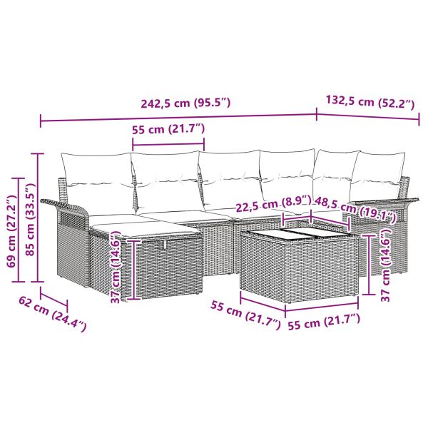 Градински Софа Комплект 7 pcs Кафяво и червено полиратан