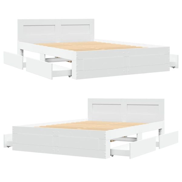 Рамка за легло с таблото 2 pcs Бял 137 x 188 см Инженерно дърво