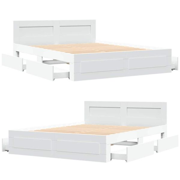 Рамка за легло с таблото 2 pcs Бял 150 x 200 cm Инженерно дърво
