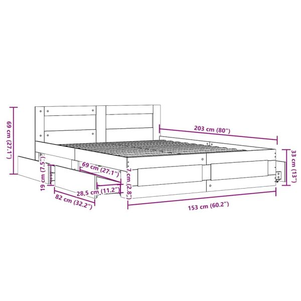 Рамка за легло с таблото 2 pcs Бял 150 x 200 cm Инженерно дърво