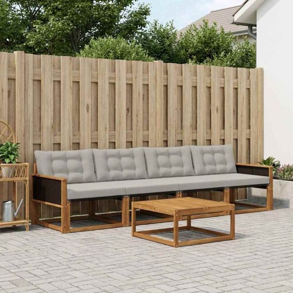 Комплект дивани за открито 5 pcs Натурално и светлосиво