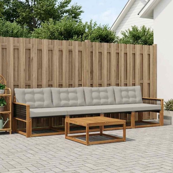 Комплект дивани за открито 5 pcs Натурално и светлосиво