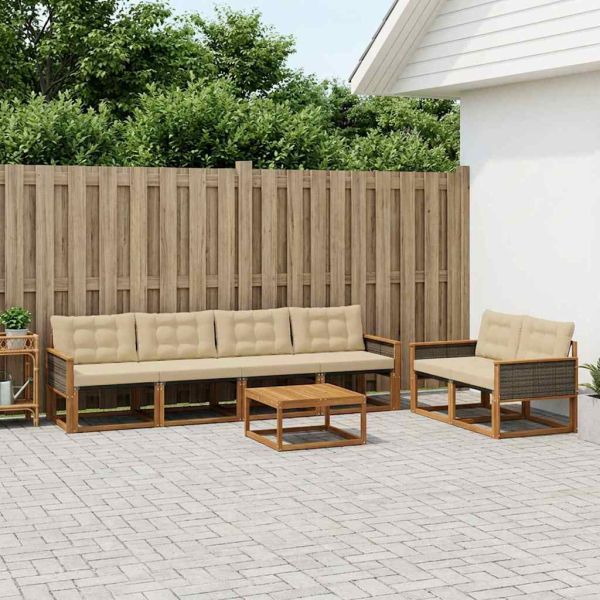 Комплект дивани за открито 7 pcs Натурален и Бежов