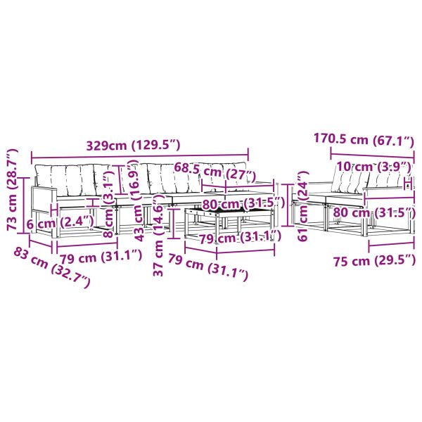 Комплект дивани за открито 7 pcs Натурален и Бежов