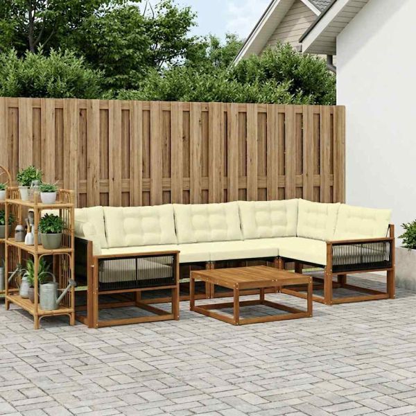 Комплект дивани за открито 7 pcs Натурален и Крема