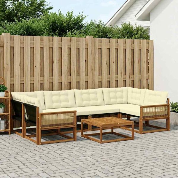 Комплект дивани за открито 7 pcs Натурален и Крема
