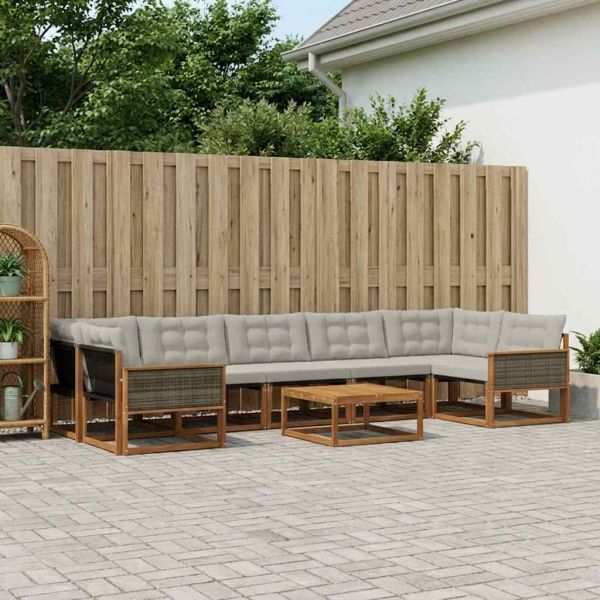 Комплект дивани за открито 8 pcs Натурално и светлосиво