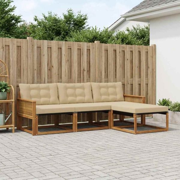 Комплект дивани за открито 4 pcs Натурален и Бежов