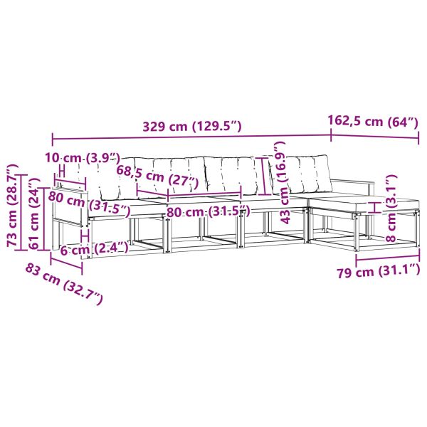 Комплект дивани за открито 5 pcs Натурален и Крема