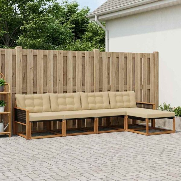 Комплект дивани за открито 5 pcs Натурален и Бежов
