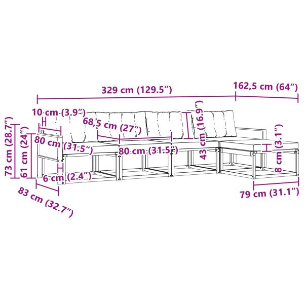 Комплект дивани за открито 5 pcs Натурален и Крема
