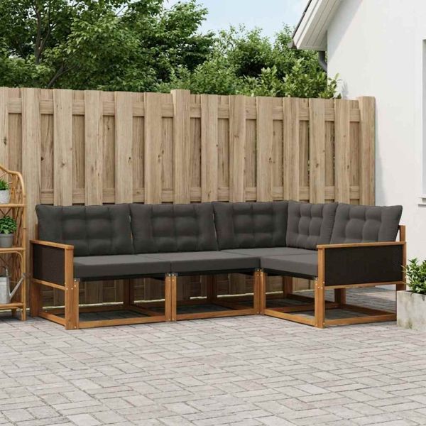 Комплект дивани за открито 4 pcs Естествено и черно