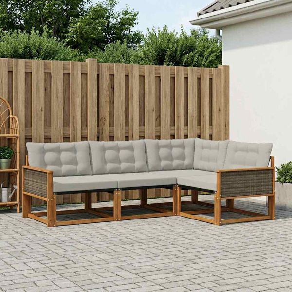 Комплект дивани за открито 4 pcs Натурално и светлосиво