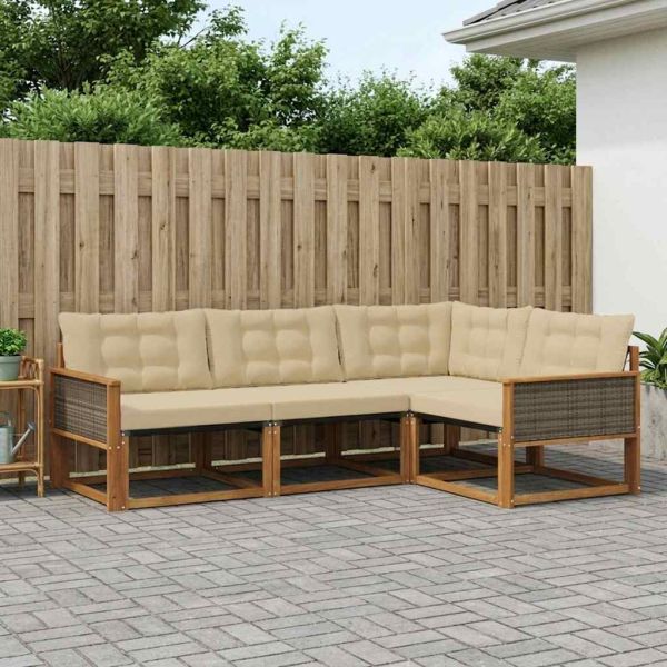 Комплект дивани за открито 4 pcs Натурален и Бежов