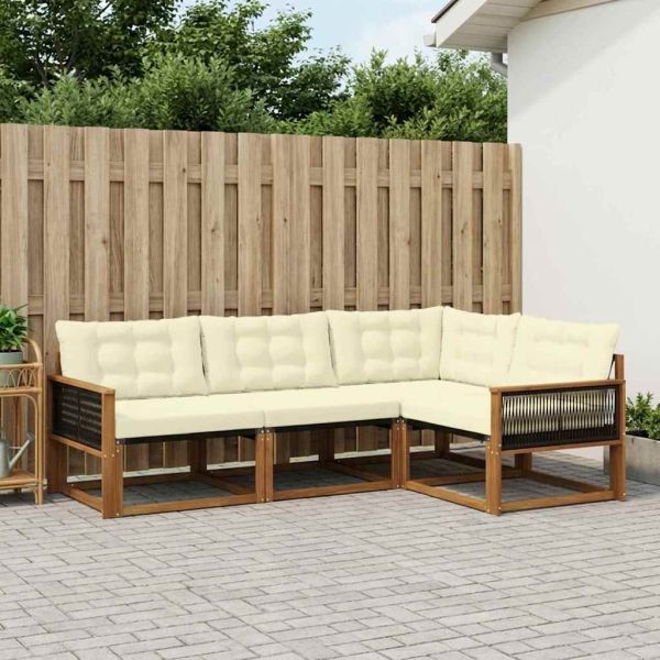 Комплект дивани за открито 4 pcs Натурален и Крема
