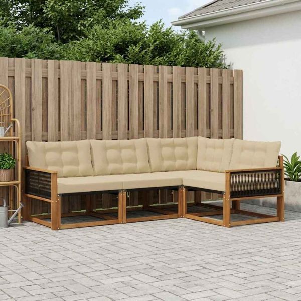 Комплект дивани за открито 4 pcs Натурален и Бежов