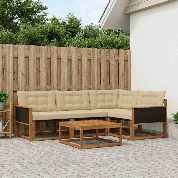 Комплект дивани за открито 5 pcs Натурален и Бежов