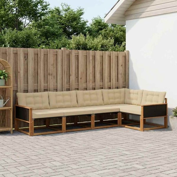 Комплект дивани за открито 5 pcs Натурален и Бежов