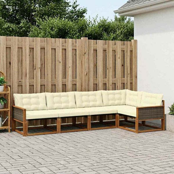 Комплект дивани за открито 5 pcs Натурален и Крема