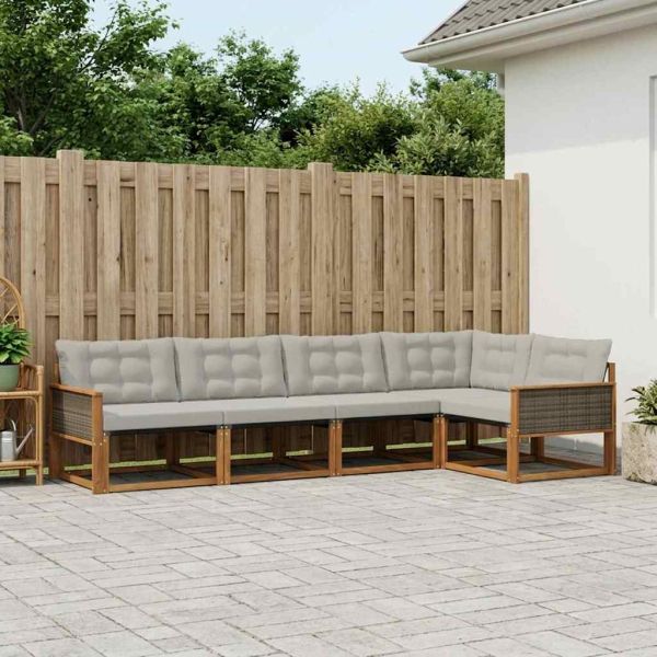 Комплект дивани за открито 5 pcs Натурално и светлосиво