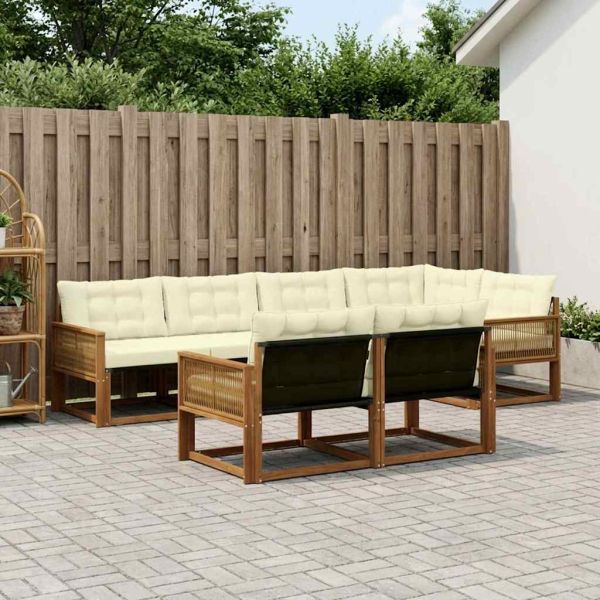 Комплект дивани за открито 7 pcs Натурален и Крема