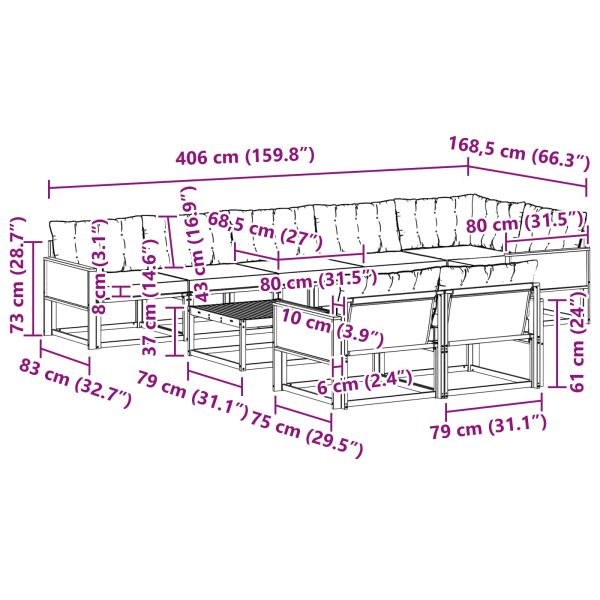 Комплект дивани за открито 9 pcs Натурално и светлосиво