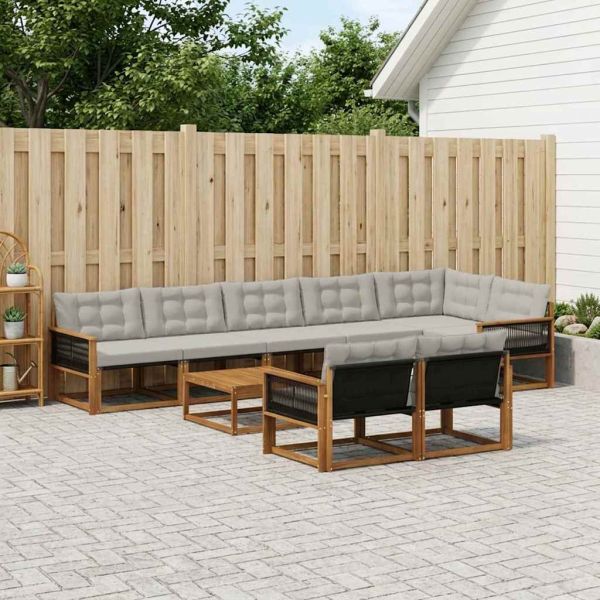 Комплект дивани за открито 9 pcs Натурално и светлосиво
