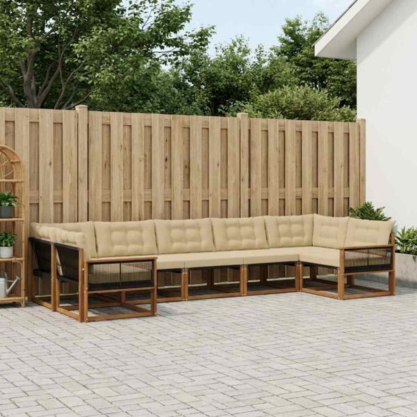 Комплект дивани за открито 7 pcs Натурален и Бежов