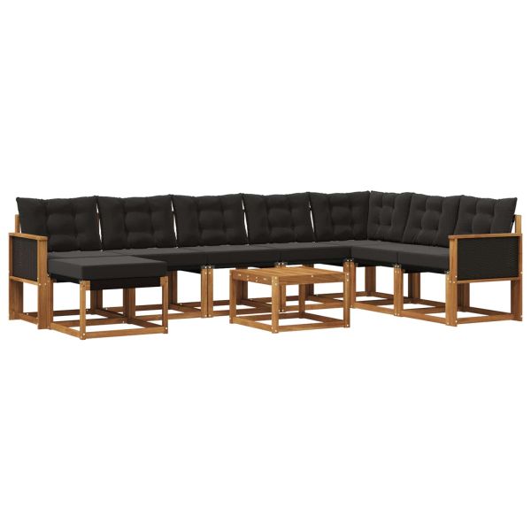 Комплект дивани за открито 9 pcs Естествено и черно