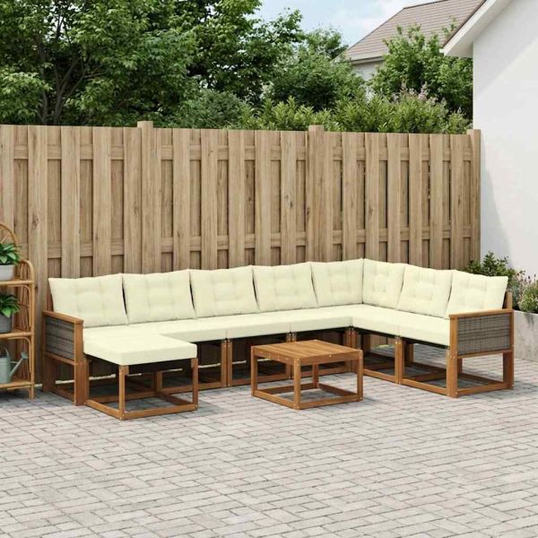 Комплект дивани за открито 9 pcs Натурален и Крема