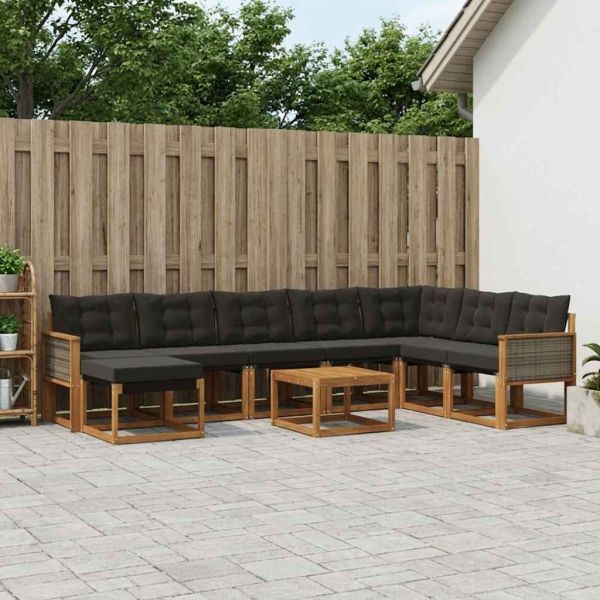 Комплект дивани за открито 9 pcs Естествено и черно