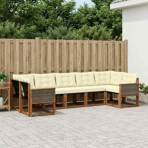 Комплект дивани за открито 7 pcs Натурален и Крема