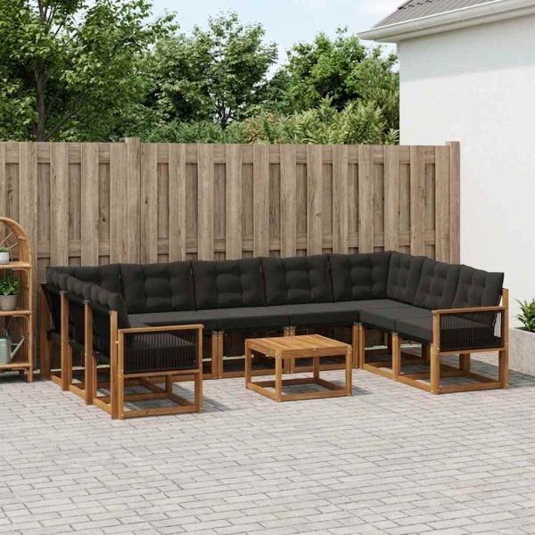 Комплект дивани за открито 10 pcs Естествено и черно