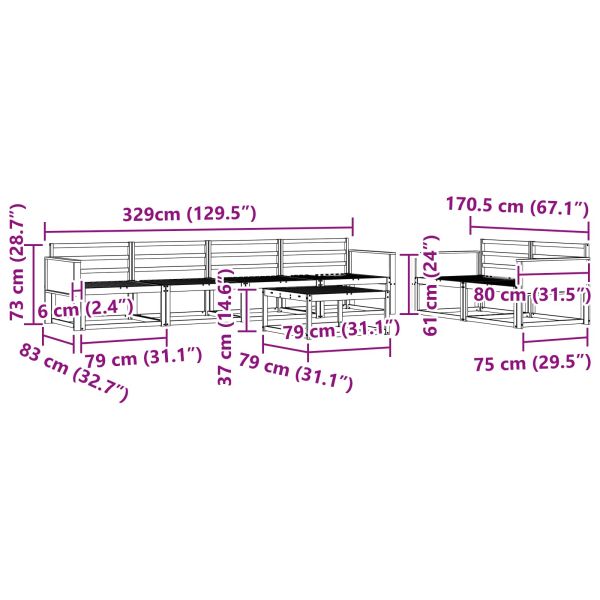 Комплект дивани за открито 7 pcs Натурално