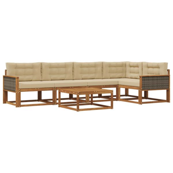 Комплект дивани за открито 6 pcs Натурален и Бежов