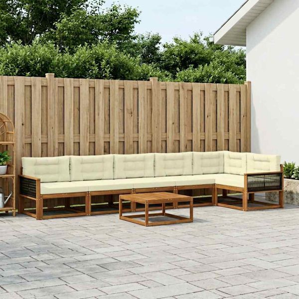 Комплект дивани за открито 7 pcs Натурален и Крема
