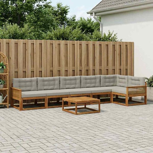 Комплект дивани за открито 7 pcs Естествено и светлосиво