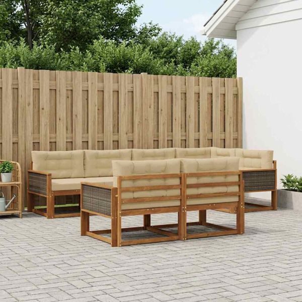 Комплект дивани за открито 7 pcs Натурален и Бежов
